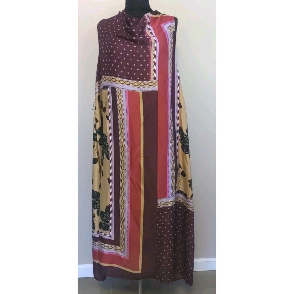 Ann Taylor Colorful Multi-print Cowl Neck Midi No Belt Dress Size L - Picture 1 of 6